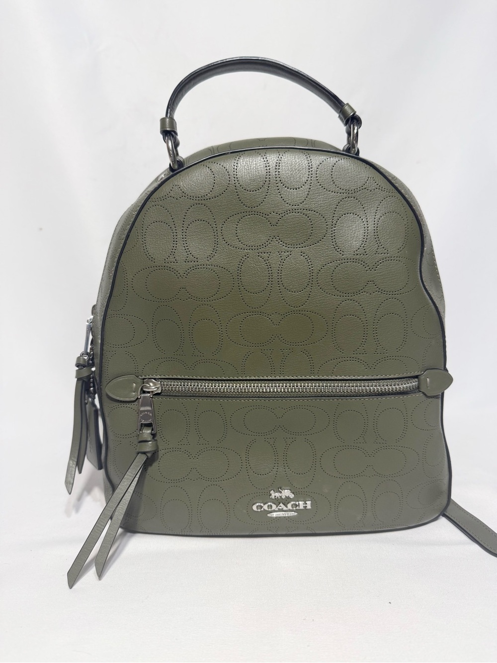 COACH Olive Green Perforated Signature Leather Backpack
